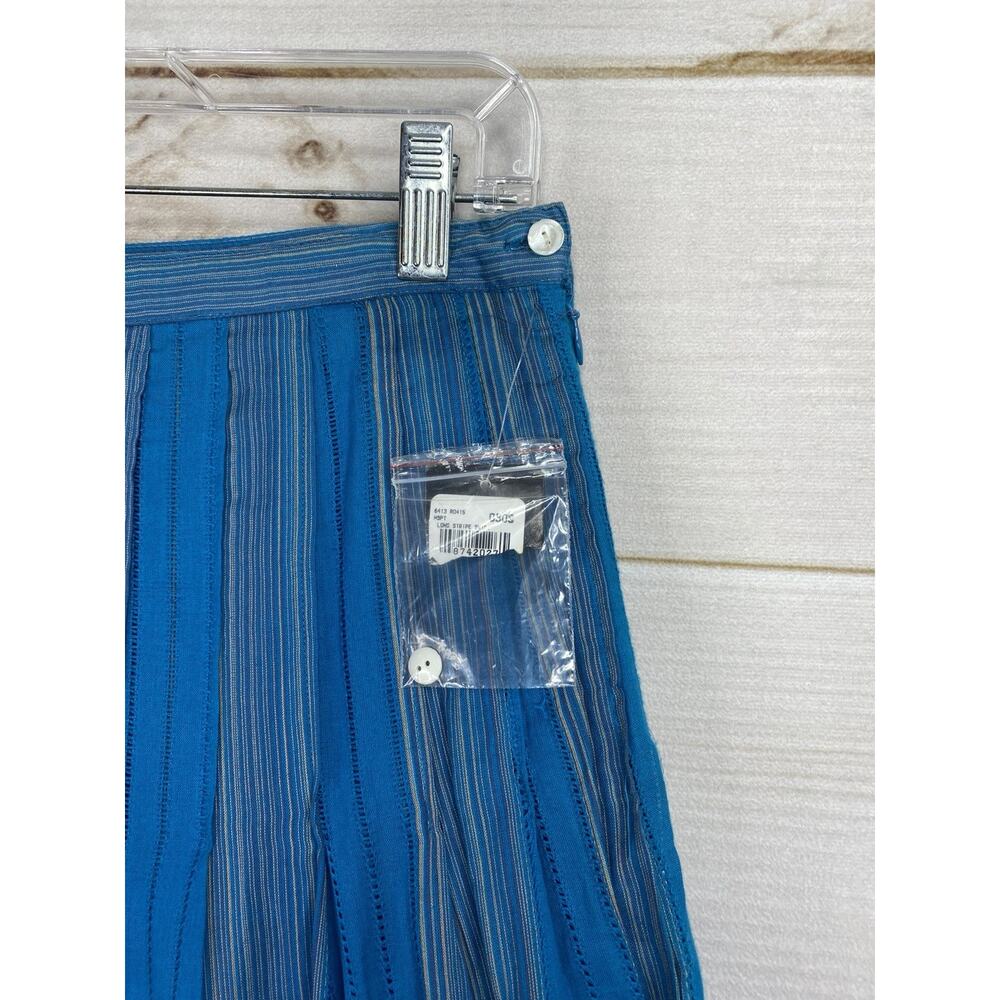 Rafaella Skirt 6 Blue Turquoise Pin Tucked Striped A Line Midi 100% Cotton NWT - Picture 2 of 10